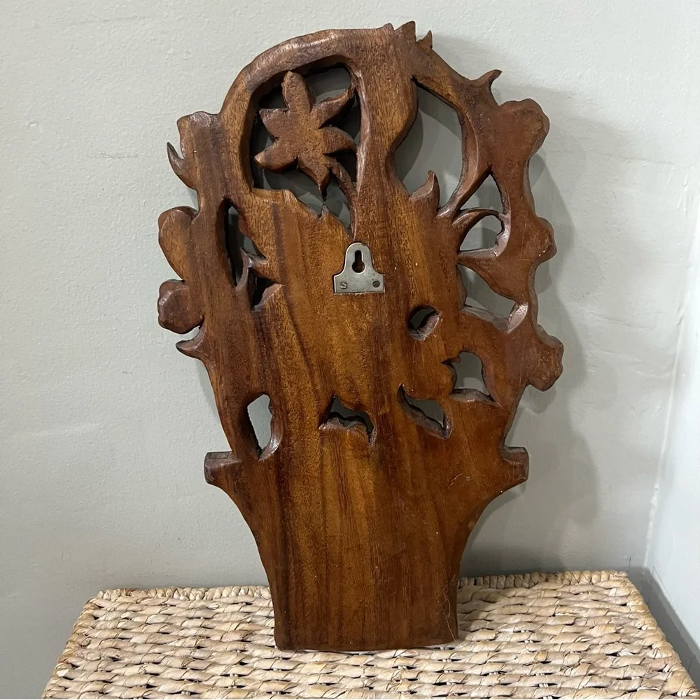 Vintage wood hanging flowers In Basket MCM‎ 17” Boho